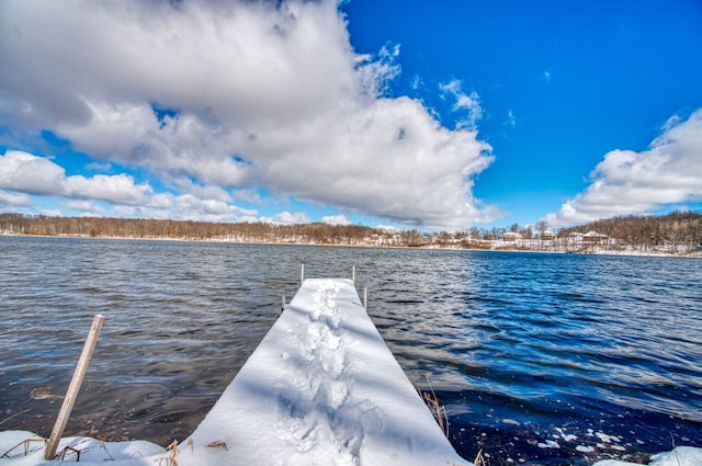 view of dock with a water view