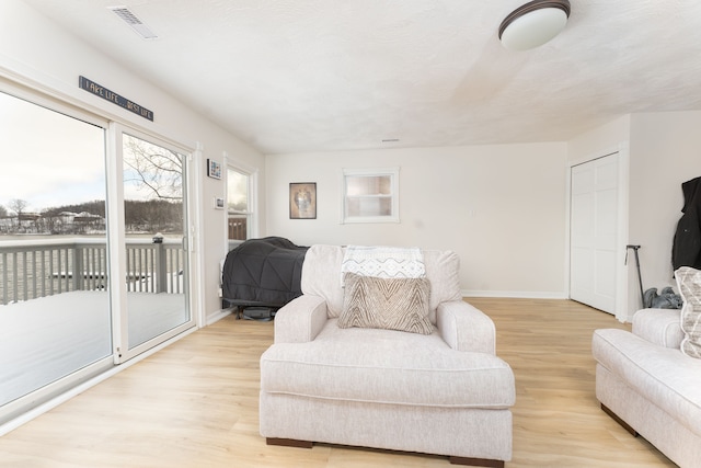 living room with light hardwood / wood-style floors