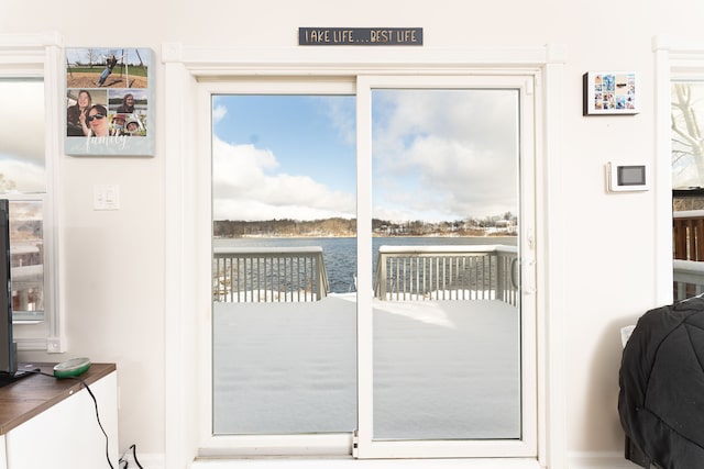 doorway with a water view