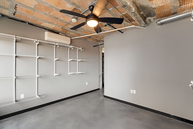 interior space featuring ceiling fan and an AC wall unit