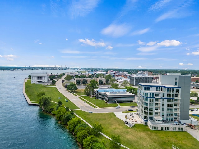 aerial view featuring a water view