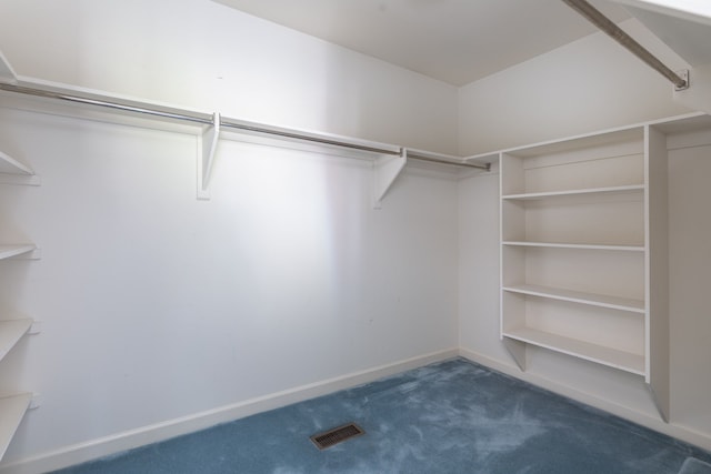 spacious closet featuring dark carpet