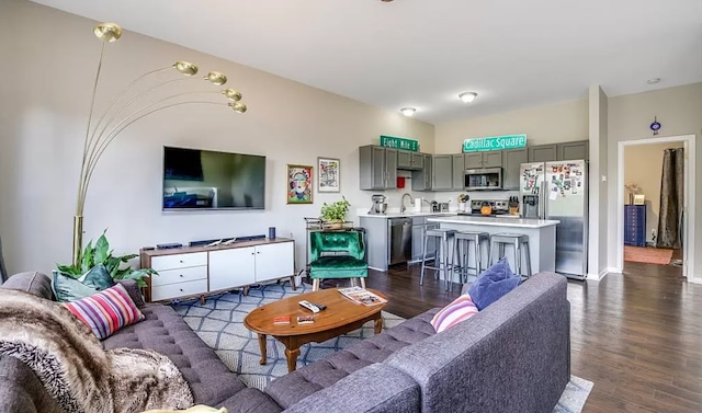 living area with dark wood-style flooring