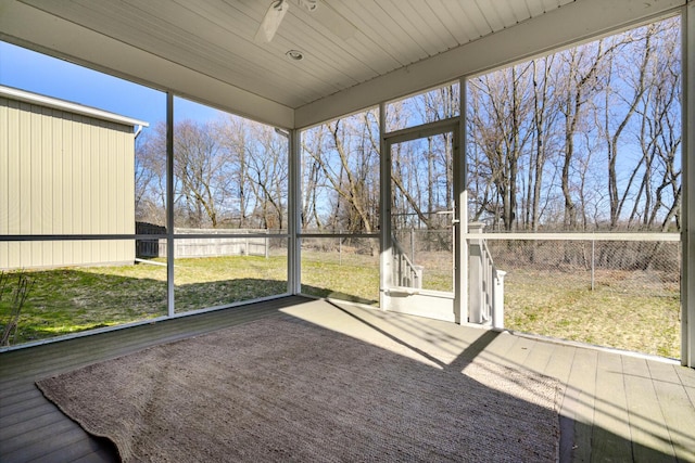 9363 S Grow Rd, Greenville, MI 48838 - unfurnished sunroom featuring a ceiling fan