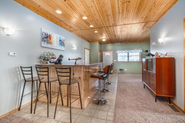 9363 S Grow Rd, Greenville, MI 48838 - indoor bar featuring wood ceiling, recessed lighting, baseboards, and light colored carpet