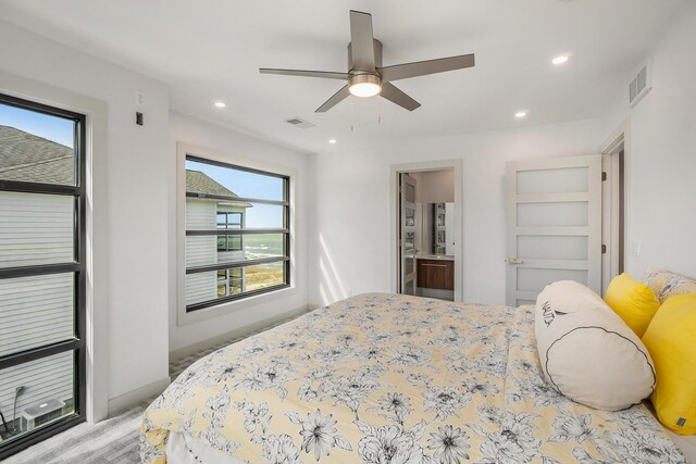 443 N Shore Dr, South Haven, MI 49090 - bedroom featuring recessed lighting, ensuite bathroom, and ceiling fan