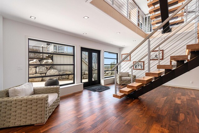 443 N Shore Dr, South Haven, MI 49090 - entryway with stairway, wood finished floors, french doors, baseboards, and recessed lighting