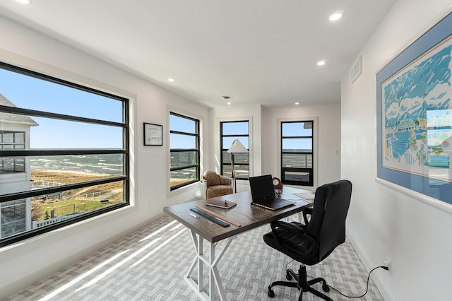 443 N Shore Dr, South Haven, MI 49090 - office area with recessed lighting, carpet flooring, and baseboards