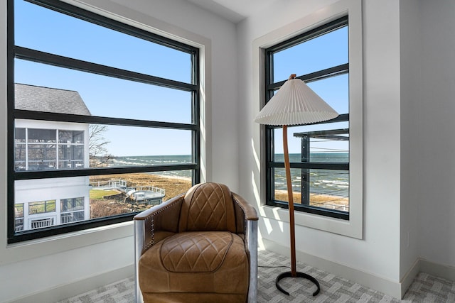 443 N Shore Dr, South Haven, MI 49090 - living area featuring a water view, healthy amount of natural light, and baseboards