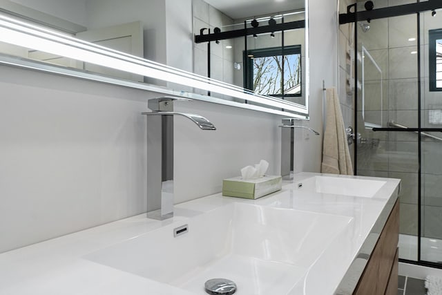 443 N Shore Dr, South Haven, MI 49090 - bathroom with a stall shower and double vanity