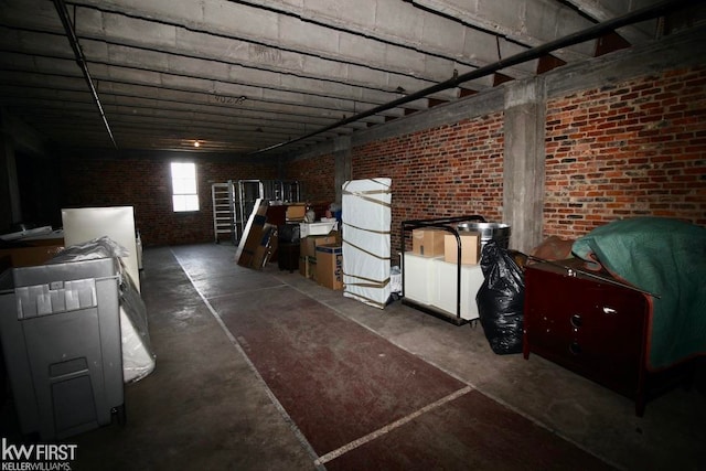 basement with brick wall