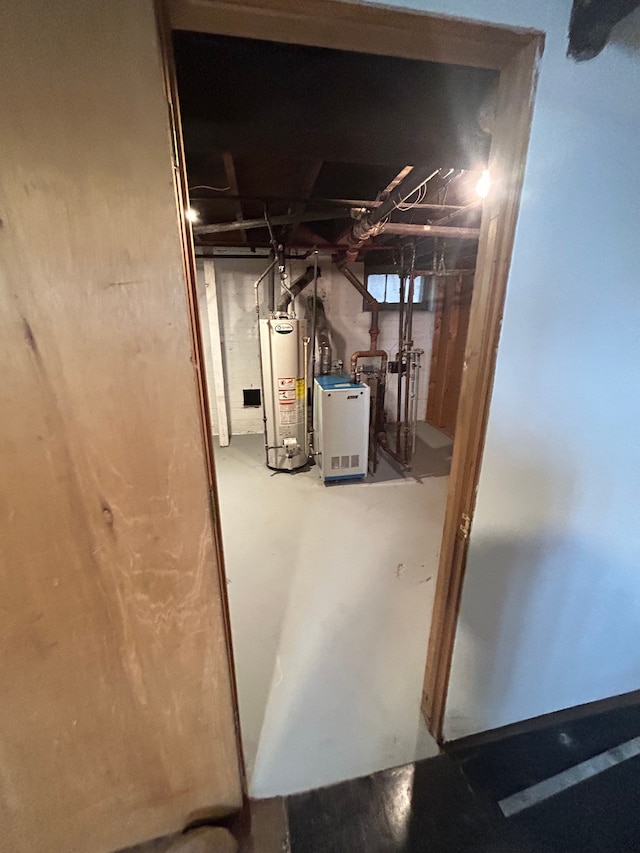 basement featuring gas water heater