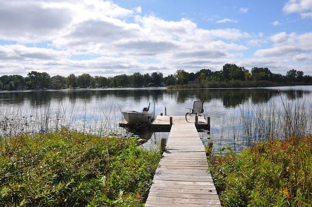 view of dock with a water view