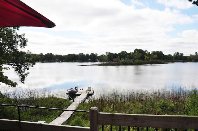 view of water feature with a boat dock