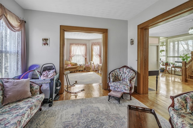 living room with light hardwood / wood-style floors