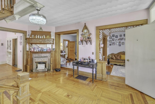 interior space with parquet flooring