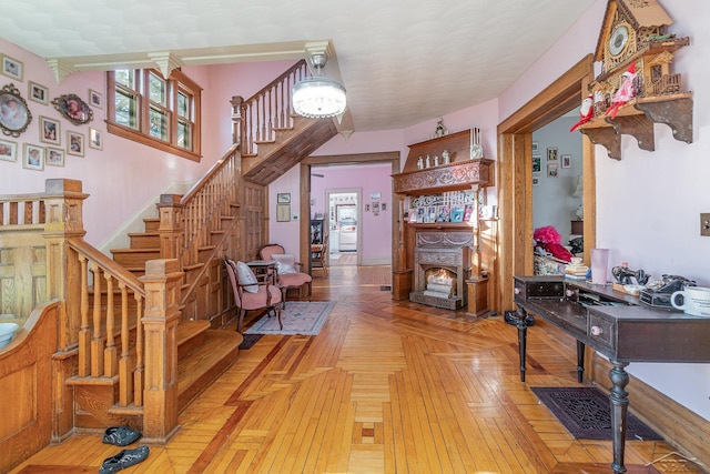 interior space featuring parquet floors