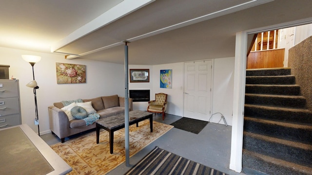 living room with concrete floors