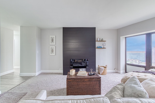 5000 Town Ctr Unit 2205, Southfield, MI 48075 - carpeted living area featuring a fireplace and baseboards