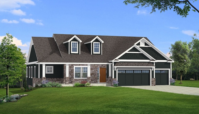 view of front of home featuring a garage and a front lawn