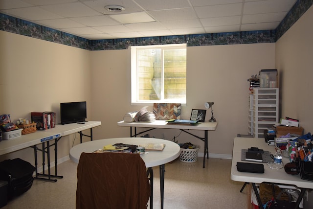 home office with a drop ceiling