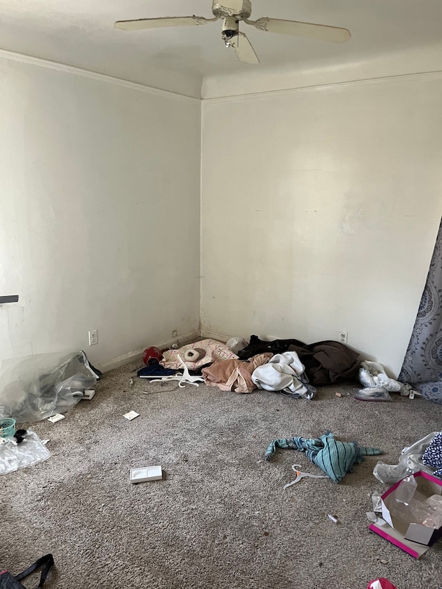 empty room featuring crown molding and carpet floors