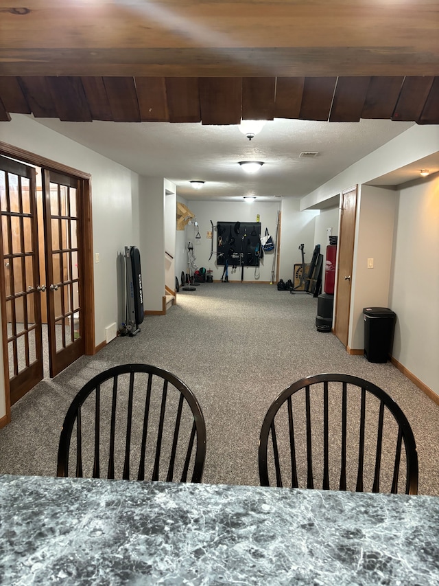 view of carpeted dining space