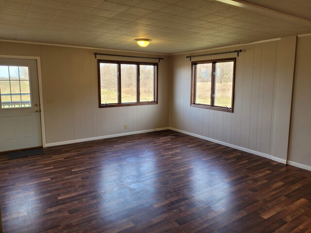 1299 Sand Beach Rd, Bad Axe, MI 48413 - spare room with healthy amount of natural light, dark wood-style floors, baseboards, and crown molding