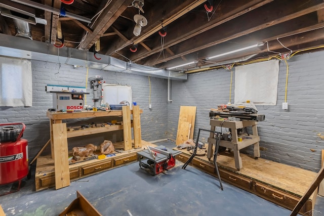 basement featuring a workshop area