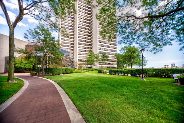 view of property's community featuring a yard