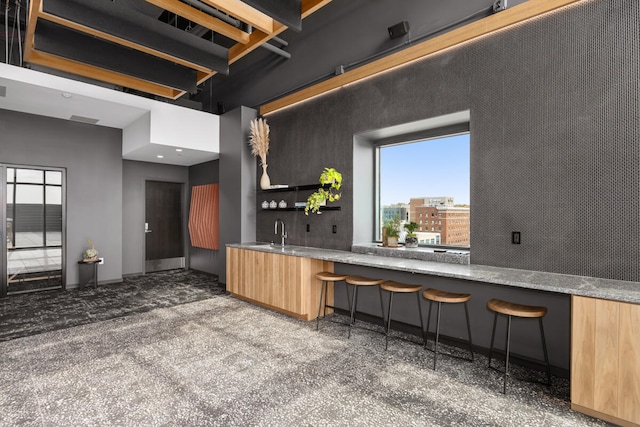 kitchen featuring a high ceiling and sink