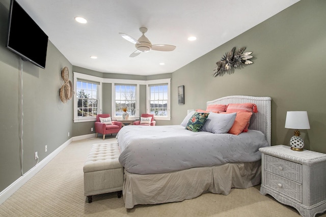 3975 Harbor Breeze Dr, Norton Shores, MI 49441 - bedroom featuring carpet floors, baseboards, recessed lighting, and ceiling fan