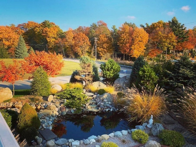 3975 Harbor Breeze Dr, Norton Shores, MI 49441 - surrounding community with a garden pond