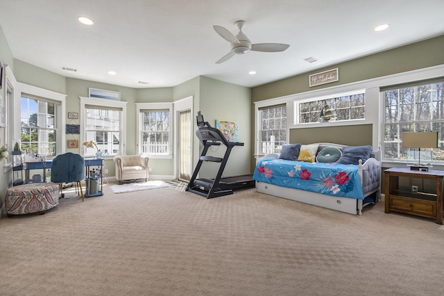 3975 Harbor Breeze Dr, Norton Shores, MI 49441 - bedroom featuring carpet floors, recessed lighting, a ceiling fan, and baseboards