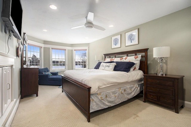 3975 Harbor Breeze Dr, Norton Shores, MI 49441 - bedroom featuring light colored carpet, recessed lighting, a ceiling fan, and baseboards