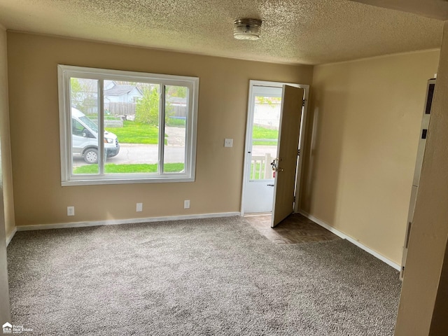 spare room featuring carpet and a textured ceiling