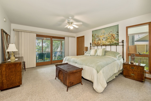 bedroom with ceiling fan and access to exterior