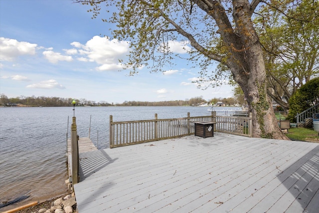 dock area with a water view