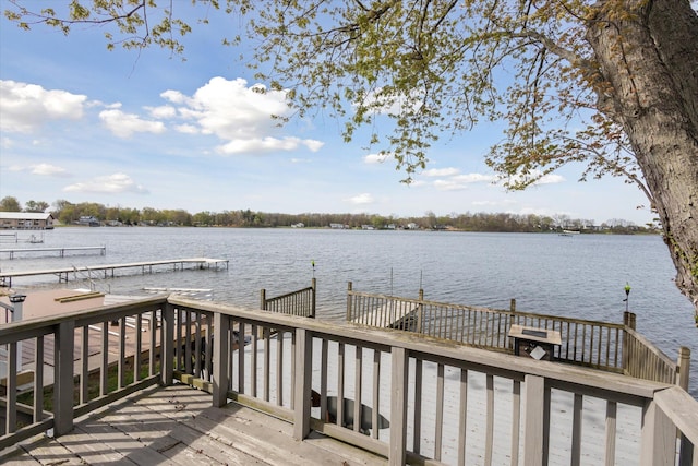 view of dock with a water view