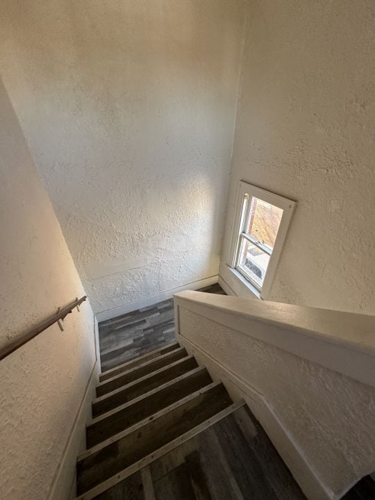 staircase featuring hardwood / wood-style floors