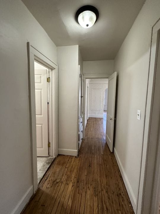 hall with dark hardwood / wood-style flooring