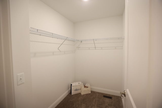 spacious closet featuring dark carpet