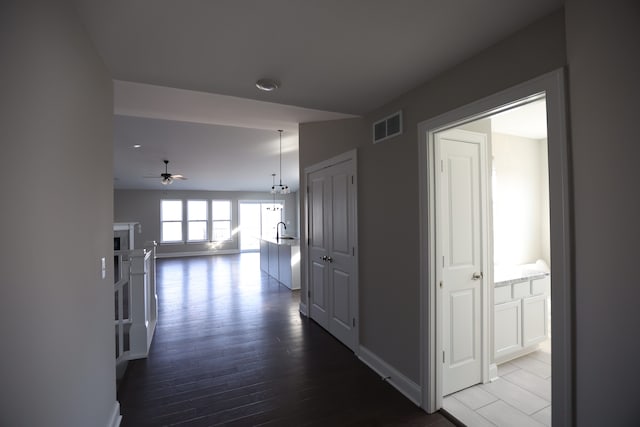 1012 Camellia Cir Unit 48, Howell, MI 48843 - hall with dark wood-style floors, baseboards, and a sink