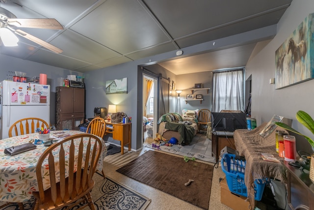 dining area featuring ceiling fan