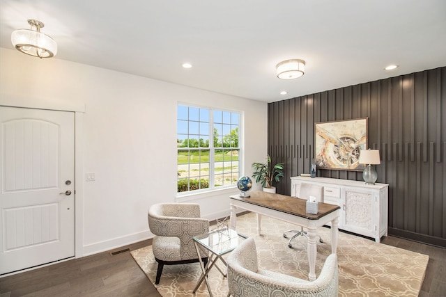 office area with dark hardwood / wood-style floors