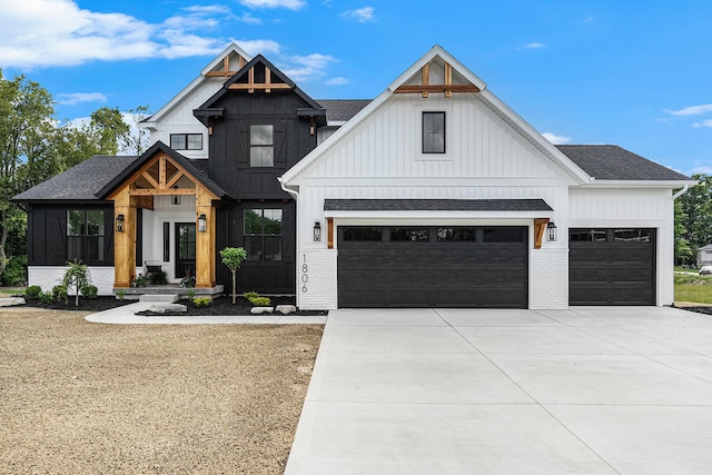 modern farmhouse style home with a garage