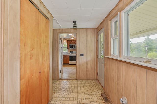 corridor with wooden walls