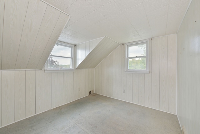 additional living space featuring a wealth of natural light, light colored carpet, and lofted ceiling