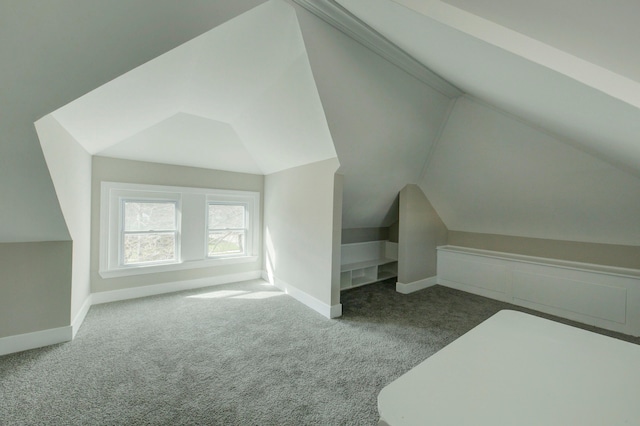 additional living space with light carpet and vaulted ceiling