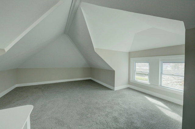 additional living space with light carpet and vaulted ceiling